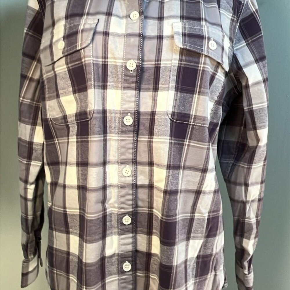 Women's Lg RidgeCut Plaid Flannel Purple Top Outdoors Hiking Camping Rodeo Comfy